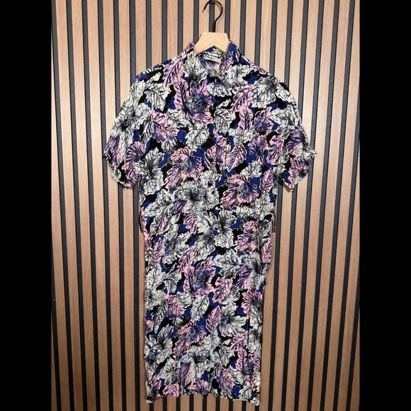 Joni Blair Shirt Dress 7 Womens Multicolor Short Sleeve Collared Leafy Floral - Picture 1 of 10